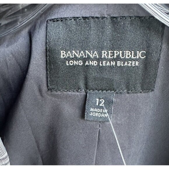 Banana Republic Blazer Long and Lean Jacket Plaid Gray Pink Wool Blend Sz 12 New - Picture 8 of 11